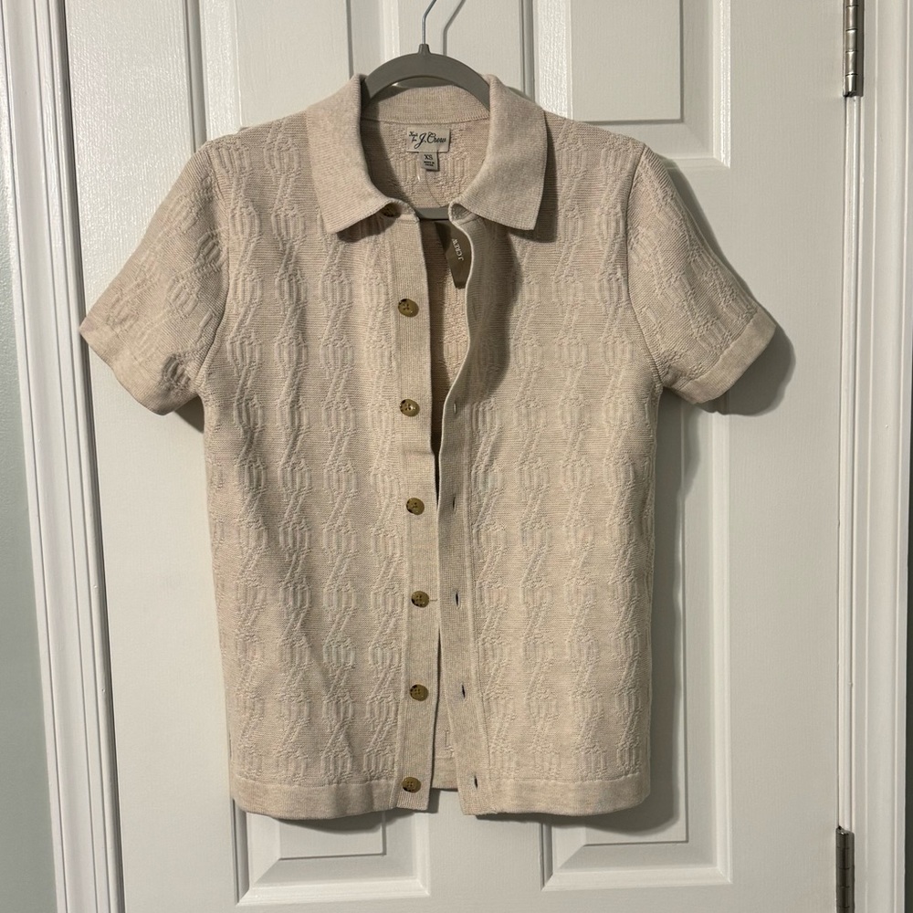 BNWT J Crew Knit Button Up Polo Beige XS